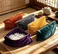 Pochette de rangement portable et pliable en velours de luxe premium pour 4 joueurs de Mahjong, avec fermeture éclair et logo personnalisé