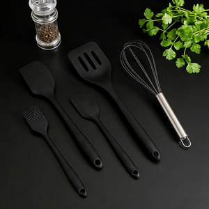 Silicone Kitchen Utensil Set 5 Piece Black Heat Resistant Spatula Whisk Brush Cooking Tools - Product Image 3