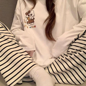 Figura de red 2025, pijamas de primavera y verano, traje de mujer, <span class=keywords><strong>ropa</strong></span> de <span class=keywords><strong>casa</strong></span>, estampado de leopardo blanco, pantalones finos KT de doble longitud - Product Image 1