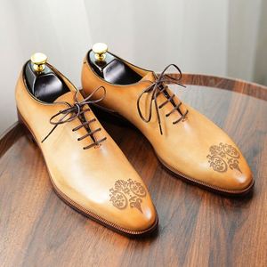 Chaussures habillées pour hommes de haute qualité, chaussures de mariage à bout pointu, chaussures Oxford élégantes en cuir véritable pour hommes - Product Image 6