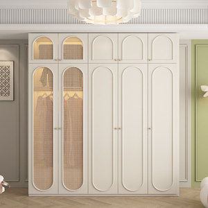 <span class=keywords><strong>Armoire</strong></span> à double porte en bois massif de style français, crème, pour chambre à coucher, moderne, simple, de style mid-century, avec rangement en <span class=keywords><strong>rotin</strong></span> - Product Image 3