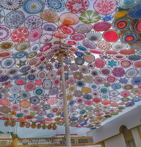 Fatto a mano in tessuto di cotone nappa appesa a parete decorazione per la <span class=keywords><strong>casa</strong></span> bohémien acchiappasogni per matrimonio festa di natale decorazione del soffitto - Product Image 2