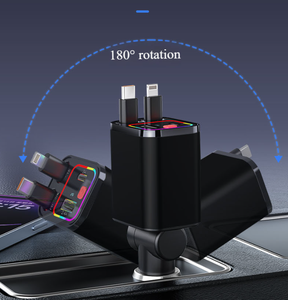 ที่ชาร์จในรถ4อิน1แบบพับเก็บได้มีไฟแวดล้อมอะแดปเตอร์ในรถ USB C ชาร์จเร็วมากสำหรับที่จุดบุหรี่ - Product Image 4