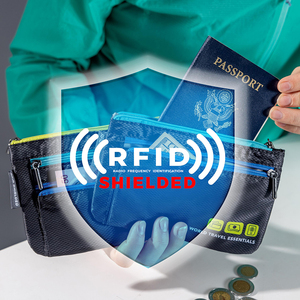 Juego de organizadores de viaje con protección RFID, 2 piezas, fundas para pasaportes, color negro con cremalleras azules y verde azulado - Product Image 6