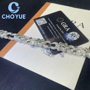 สร้อยข้อมือคิวบาประดับมอสซาไนต์ทรงมาร์คีส์สีน้ำเงินรอยัล เงินแท้ 925 ดีไซน์ดอกไม้ ชุบโรเดียม เครื่องประดับหรูหราสำหรับผู้หญิง - Product Image 2