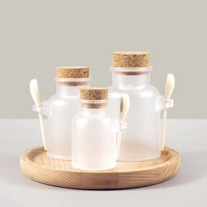 Eco Friendly <b>100ml</b> 200ml ABS Bath Salt Plastic <b>Bottle</b> Matte Round Shape with Wooden Cork Cap and Spoon for Skin Care - Product Image 3