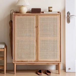 Modern Wooden <strong>Rattan</strong> <strong>Shoe</strong> Cabinet with Durable Multi-Functional <strong>Storage</strong> for Living Room Entryway Hotel Use - Product Image 1