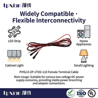 Kabel Harness Pemisah Terminal PHS2.0 2P Male ke Dual 110 Female, 1 ke 2, Merah Hitam untuk Lampu Kabinet LED Strip, Custom OEM