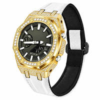 Boîtier de montre en acier inoxydable de luxe entièrement serti de diamants, bracelet en nylon, mod Kif Oak Casioak G Ga2100, pièces de montre antichoc