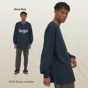 Camiseta <span class=keywords><strong>de</strong></span> <span class=keywords><strong>Manga</strong></span> Larga para Hombre, 300 g/m², Lisa, Holgada, <span class=keywords><strong>de</strong></span> Algodón Pesado, Unisex, Cuello Redondo, Estilo Urbano - Product Image 1