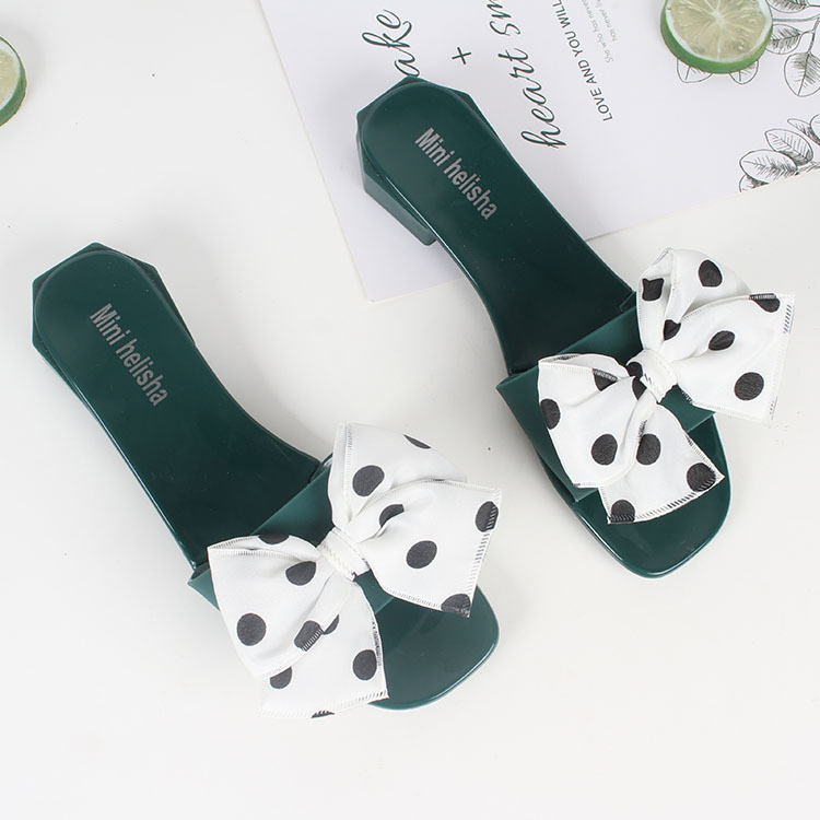 Summer Outdoors Beach Footwear Women Polka Dot Bow Slippers Sandals Ladies Shoes