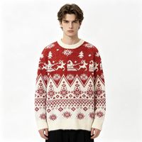 Pull personnalisé à col roulé et manches longues, motif renne et flocon de neige, pull en tricot, pull de Noël moche