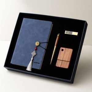 PU Leather Notebook Set with Wooden Pen Stand and Metal <b>Bookmark</b> Ideal for Bank and Insurance Gifts - Product Image 6