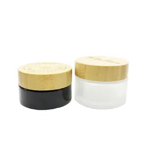 5g 15g 30g 50g 100g frosted bamboo jar 50ml black glass cosmetic jar bamboo lid BJ-228AN