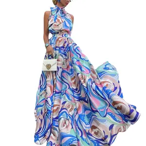 2023 otoño ropa Africana nuevo vestido de mujer gasa estampado vestido largo