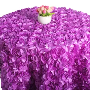 Nice Looking Purple Satin Rosette Table Cloth Overlay Wedding Tablecloth
