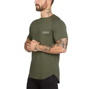 T-shirt vierge de fitness en coton personnalisé pour hommes, T-shirt de gym uni à manches courtes, vente en gros