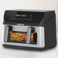 Friteuse à air double panier AOJA 2200W en acier inoxydable 10L (5+5L) avec double chauffage, écran tactile, fenêtre visible et grill numérique