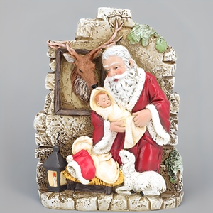 Statua <span class=keywords><strong>di</strong></span> Babbo Natale Inginocchiato con Bambino Gesù, Statua <span class=keywords><strong>di</strong></span> Babbo Natale per Esterni, Statua <span class=keywords><strong>di</strong></span> Babbo Natale Cantante - Product Image 1
