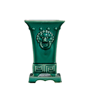 Jarrón de Cerámica Verde Glaseado, Forma Cuadrada de Tambor, Base con Perilla de Cabeza de León, Maceta para Orquídeas - Product Image 5
