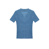 Großhandel Benutzerdefiniertes Logo Blauer Sommer Lässiger Kurzarm-Pullover mit Polokragen Leichter Slim-Fit Gerippter Leinen-Strickpullover für Damen