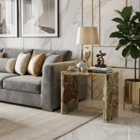 Table d'appoint moderne en onyx vert naturel, table basse de luxe en marbre, meuble rond pour la maison