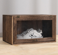 Boîte de rangement en bois massif avec couvercle transparent Boîte à chaussures multifonctionnelle Organisateur de boules Support cosmétique anti-poussière