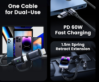 Cable USB Tipo-C a USB A/C 2 en 1, Carga Rápida de 60W Máx. con Indicador LED y Cubierta Trenzada para Teléfono Móvil, Banco de Energía y Cámara