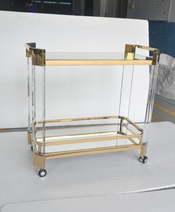 รถเข็นเสิร์ฟอะคริลิแฟนซีหรูหราออกแบบเองพร้อมทองเหลืองโลหะที่ผลิตในโรงแรมจีนใช้รถเข็นอาหารอะคริลิก - Product Image 6