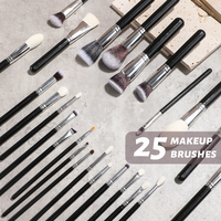 Pinceaux de maquillage noirs brillants, 25 pièces, en poils de chèvre naturels doux, ensemble de pinceaux de maquillage, vente en gros, pinceaux doux pour fond de teint et poudre cosmétique