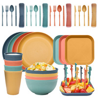 Léger incassable plat bol tasse cuillère fourchette baguettes Kit ensemble blé paille vaisselle Durable couteau fourchette cuillère ensembles costume