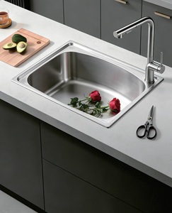 Évier de cuisine en acier inoxydable SUS304 brossé satiné 460x420mm, cuve simple, avec robinet 806 intégré - Product Image 2