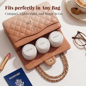 Nuevos Envases de Viaje para Artículos de Aseo [Ultra Resistentes a Fugas] Aprobados por la TSA, Frascos Rígidos de PLA con 5 Etiquetas Magnéticas, Beige, Paquete de 3 - Product Image 6