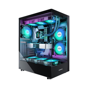 Boîtier PC Gaming Moyen Tour MUSETEX K2, Verre Trempé Double Vue Panoramique, 6 Ventilateurs PWM ARGB Préinstallés, Noir, avec Support Type-C et ATX - Product Image 1