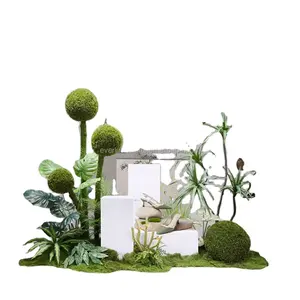Новый дом, искусное ландшафтное зеленое растение, большое витринное окно, искусное растение, комнатное украшение для сада