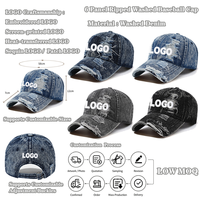 Casquette de baseball vintage délavée à 6 panneaux en denim, avec logo personnalisé brodé en 3D, pour hommes et femmes