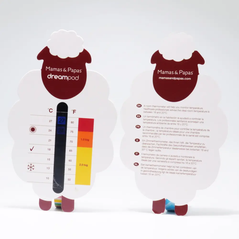 kundenspezifischer plastik-lcd-kleidungsthermometerstreifen digitaler flexibler thermometer baby-kleidungssets arm-typ-thermometer babybetten