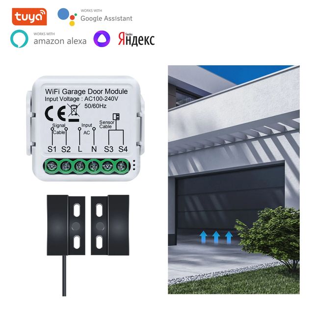 Tuya WiFi Smart Garage Door Opener Controller Works with Alexa Google Home Assistant Alice App Remote Control No Hub Required