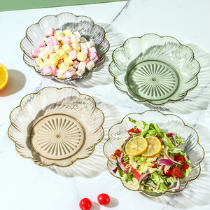 Vajilla DE FÁBRICA DE Yiwu de China, cuenco con borde dorado transparente, tira Vertical, plato para servir comida, plato de fruta para el hogar diario - Product Image 1