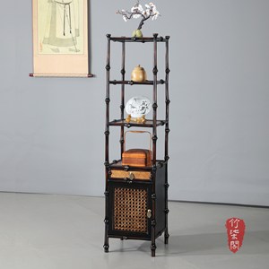 Bamboo Display Shelf With Drawer Cabinet Antique Style Tea Storage Rack Chinese Furniture Square Shape YY0668 - Product Image 5