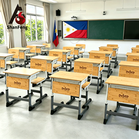 Conjunto de Silla y Escritorio para Niños con Altura Ajustable y Solapa Frontal para Aula, Muebles Escolares de Bambú de DepEd Filipinas