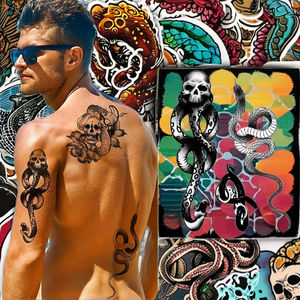 Autocollant de <span class=keywords><strong>tatouage</strong></span> de corps imperméable temporaire en papier imprimé pour femmes et hommes Application de <span class=keywords><strong>bras</strong></span> sexy longue durée Nouvelle conception de <span class=keywords><strong>serpent</strong></span> tribal - Product Image 3