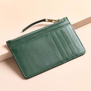 Personalized Name Smooth Leather Credit <b>Card</b> <b>Holder</b> Mini <b>Wallet</b> With Zipper Coin Gift Bag for Men - Product Image 2