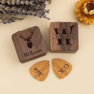 2026 New Style Personalized Carved Black Walnut Wood Guitar Pick <b>Storage</b> <b>Box</b> Set Wooden Gift - Product Image 2