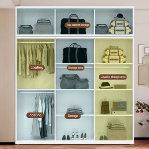 Usine en gros pas cher fer Almirah casier placard de rangement <span class=keywords><strong>armoire</strong></span> en acier 2 peinture porte coulissante garde-robe en métal avec miroir - Product Image 4