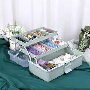 XinyiArt Caja de Almacenamiento de Plástico de 3 Capas con Separadores Ajustables, Organizador de Manualidades, Caja de Herramientas Plegable con Asa Portátil - Product Image 6