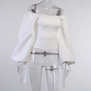 2024 समर ऑटम ऑफ शोल्डर टॉप पफ स्लीव लेडीज़ वूमेन फैशनेबल एलिगेंट बो शर्ट ब्लाउज - Product Image 5