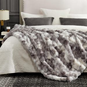 Plaid en fausse fourrure de lapin douce et moelleuse, double face, tie-dye <span class=keywords><strong>rose</strong></span>, tricoté, pour lit, confort et décoration intérieure hivernale - Product Image 2