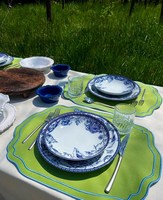 Sets de Napperons Personnalisés en Coton Vert Brodé avec Bordure Colorée pour Mariages, Restaurants et Dîners