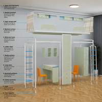 Lit superposé double en métal pour dortoir avec bureau, armoire et rideau d'intimité tout-en-un pour l'école, l'hôtel, l'appartement et l'usage commercial